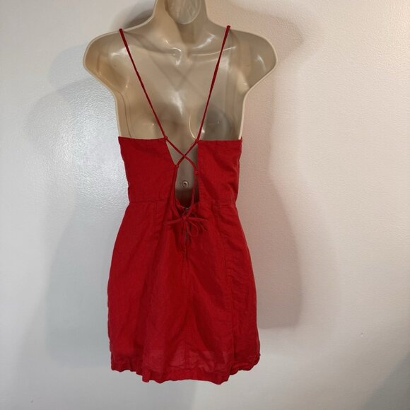 Zara Tank Top Dress M Red Linen Strappy Square Neck Open Back Holiday Festival - Picture 5 of 8